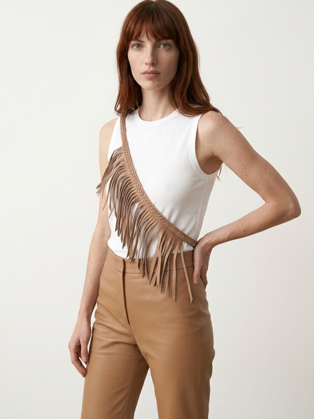 Fringe Crossbody Belt - Tan